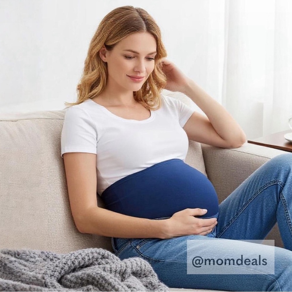 Maternity Time and Tru Light Blue Straight Leg Jeans Cotton Belly Band Med 8-10